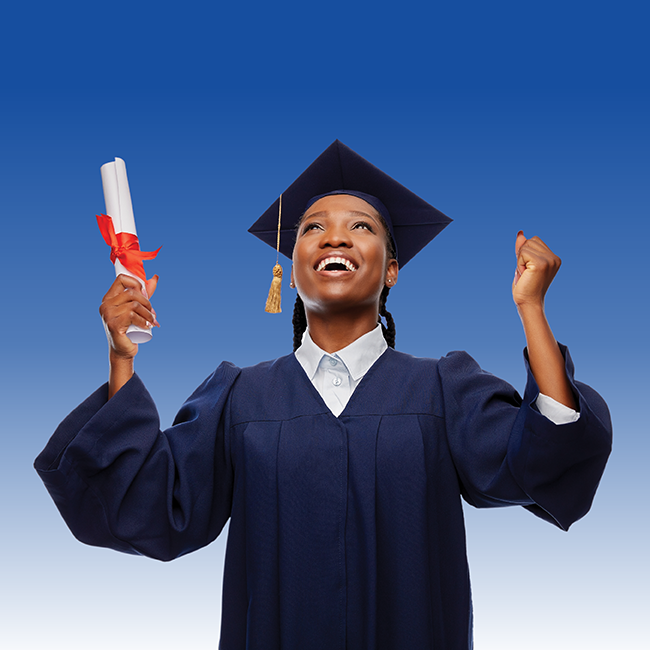 Graduate student holding diploma