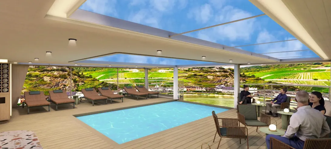 A new multi-use venue onboard TUI River Cruises' TUI Aria, featuring the fleet’s first onboard pool