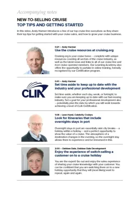 Accompanying Notes - Top Tips and Getting Started - New to Selling Cruise