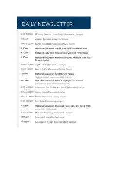 Sample Daily Planner  Avalon Waterways Vienna - New to Selling Cruise