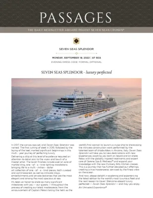 Sample Daily Planner  Regent Seven Seas Cruises Sea Day - New to Selling Cruise