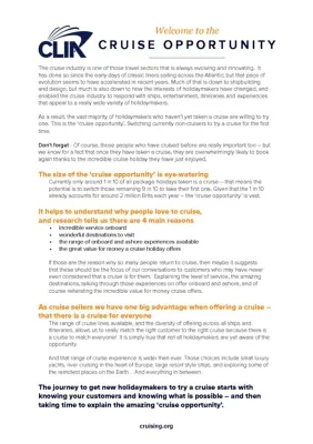 Welcome to the Cruise Opportunity - New to Selling Cruise